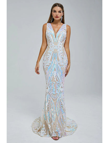 Wholesale Mermaid / Trumpet Evening Gown Elegant Dress Engagement Court Train Sleeveless V Neck Sequined with Sequin