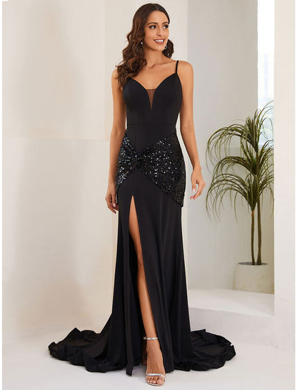 Wholesale Mermaid / Trumpet Evening Gown Sexy Dress Formal Court Train Sleeveless Spaghetti Strap Stretch Fabric with Crystals Slit