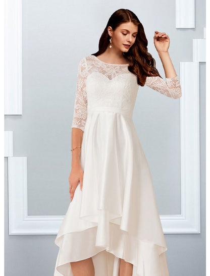 Wholesale Reception Little White Dresses Wedding Dresses A-Line Illusion Neck Half Sleeve Asymmetrical Chiffon Bridal Gowns With Cascading Ruffles 2023 Summer Wedding Party