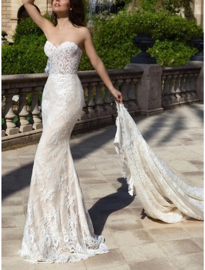 Wholesa Vintage Formal Wedding Dresses Mermaid / Trumpet Sweetheart Cap Sleeve Chapel Train Lace Bridal Gowns With Pleats