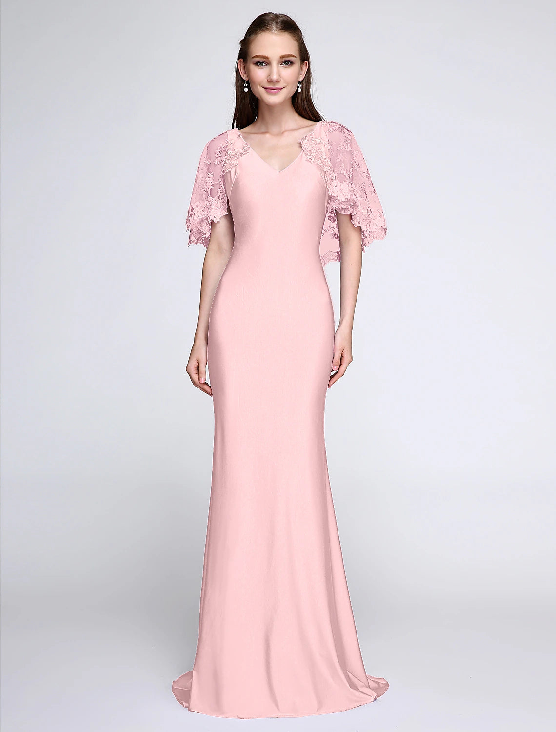 Aimishang Mermaid / Trumpet Bridesmaid Dress V Neck Sleeveless Wrap Included Sweep / Brush Train Jersey with Lace