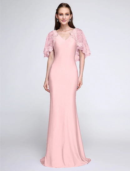 Aimishang Mermaid / Trumpet Bridesmaid Dress V Neck Sleeveless Wrap Included Sweep / Brush Train Jersey with Lace