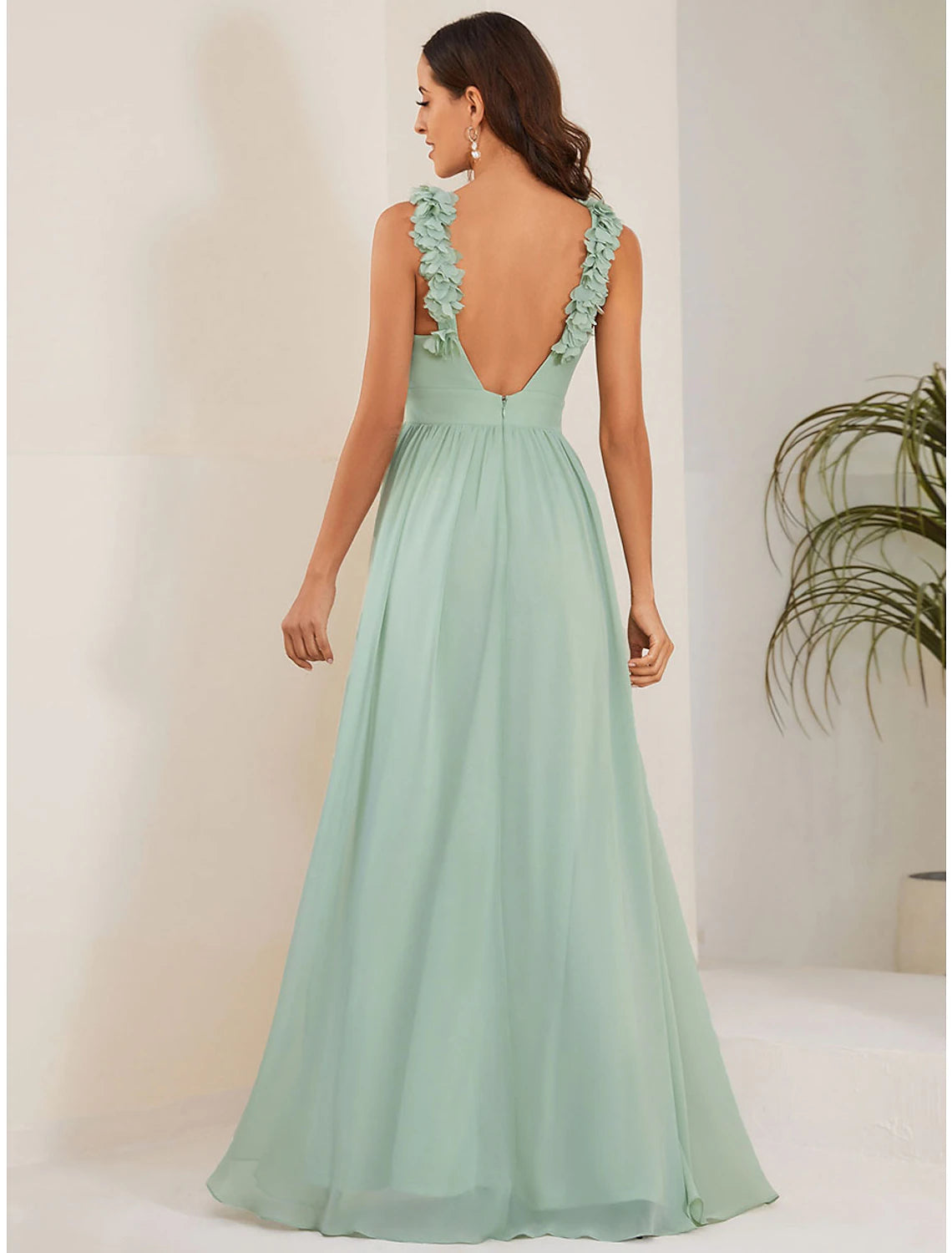 Wholesale A-Line Wedding Guest Dresses Elegant Dress Formal Floor Length Sleeveless Jewel Neck Chiffon with Pleats Shouder Flower