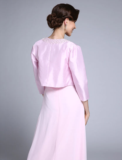 wholesale Sheath / Column Mother of the Bride Dress Scoop Neck Floor Length Chiffon 3/4 Length Sleeve No with Beading