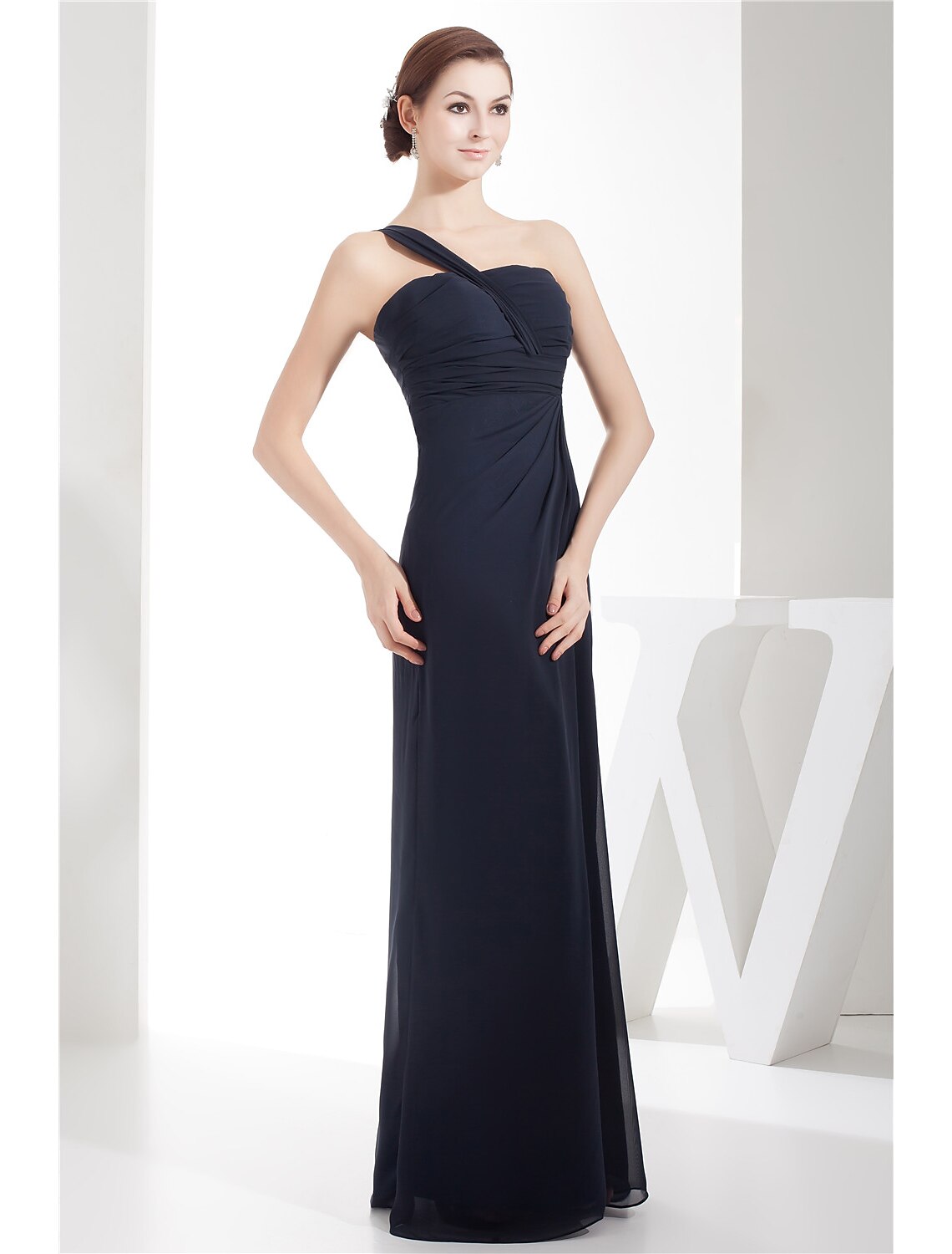 Wholesa Sheath / Column Evening Gown Minimalist Dress Wedding Guest Formal Evening Floor Length Sleeveless One Shoulder Chiffon with Ruched