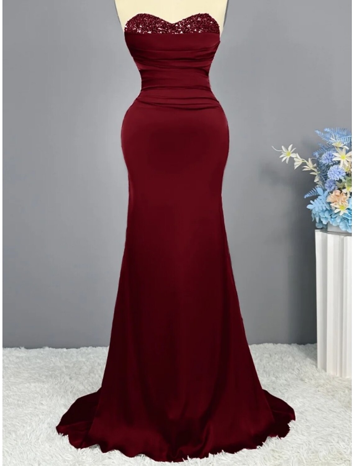 Wholesa A-Line Evening Gown Elegant Dress Formal Sweep / Brush Train Christmas Red Green Dress Sleeveless Sweetheart Imitation Silk with Pleats Ruched Sequin