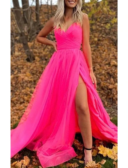 Wholesa A-Line Prom Dresses Sexy Dress Wedding Party Birthday Court Train Sleeveless Spaghetti Strap Organza with Slit