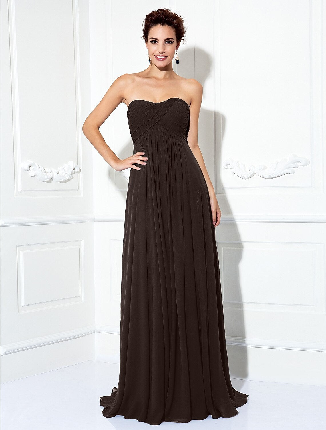 Wholesale A-Line Minimalist Dress Wedding Guest Sweep / Brush Train Sleeveless Strapless Chiffon with Pleats Ruched