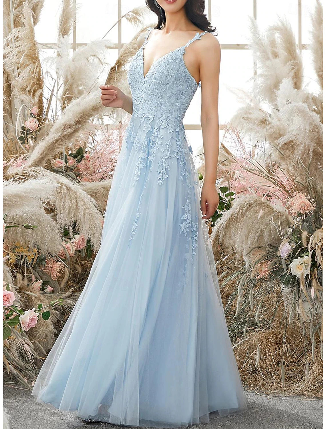 Wholesa Sheath / Column Prom Dresses Elegant Dress Formal Prom Floor Length Sleeveless Spaghetti Strap Tulle with Appliques