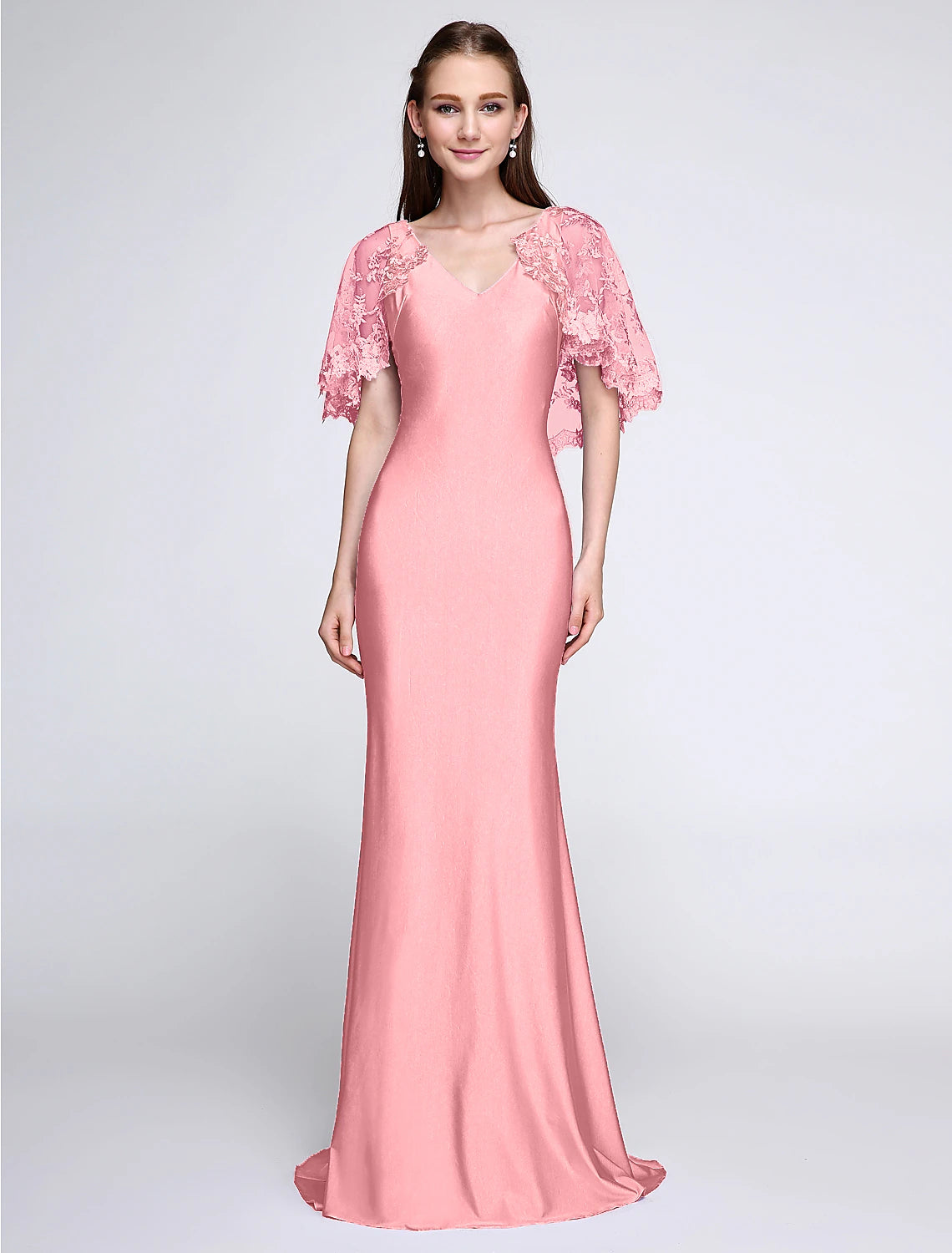 Aimishang Mermaid / Trumpet Bridesmaid Dress V Neck Sleeveless Wrap Included Sweep / Brush Train Jersey with Lace