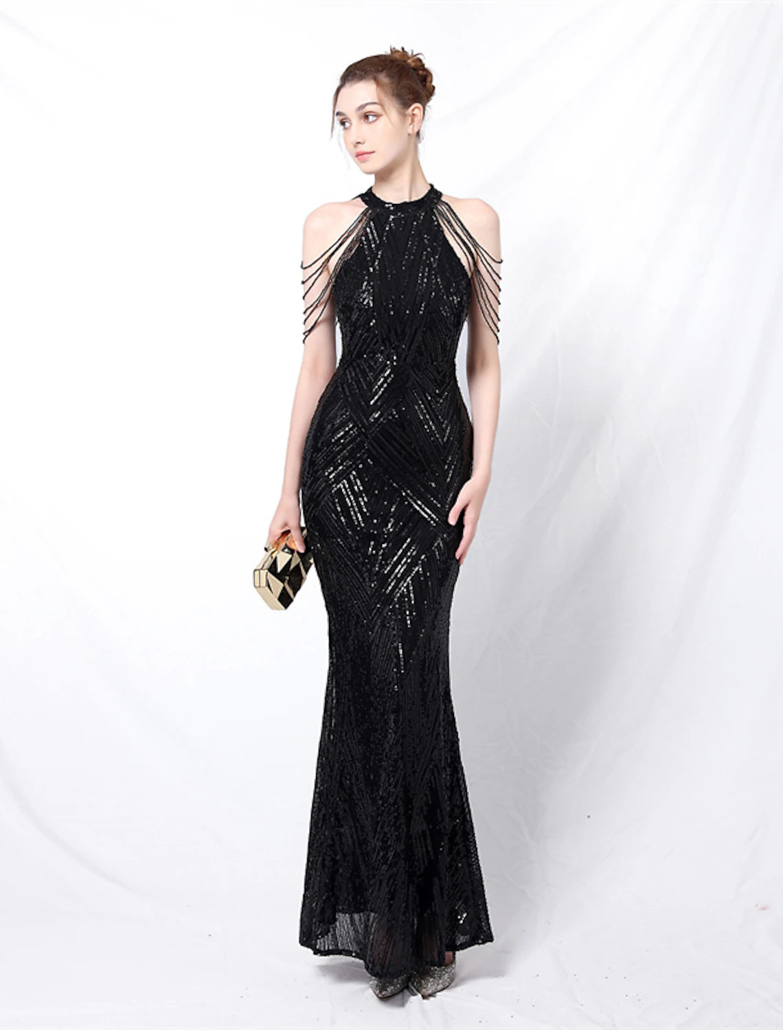 wholesale Mermaid / Trumpet Prom Dresses Sparkle & Shine Dress Formal Floor Length Sleeveless Halter Sequined with Sequin