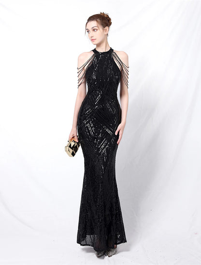 Wholesale Mermaid / Trumpet Prom Dresses Sparkle & Shine Dress Formal Floor Length Sleeveless Halter Sequined with Sequin