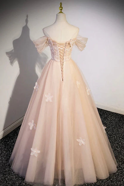 Wholesale Cute Flowers Prom Dresses Tulle Long Formal Dresses Off Shoulder Evening Dresses