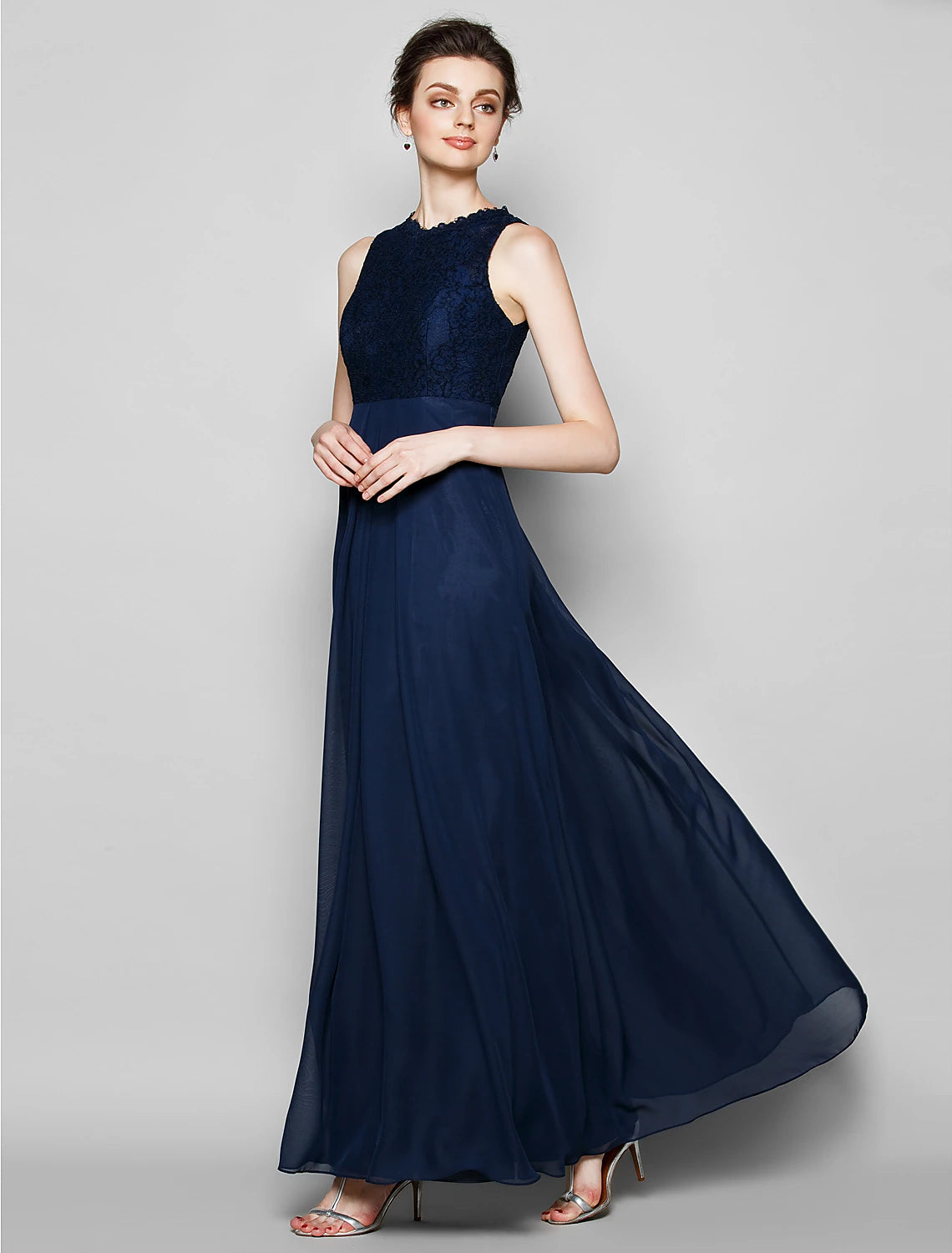 Wholesa Sheath / Column Bridesmaid Dress Jewel Neck Sleeveless Elegant Floor Length Chiffon / Lace with Lace