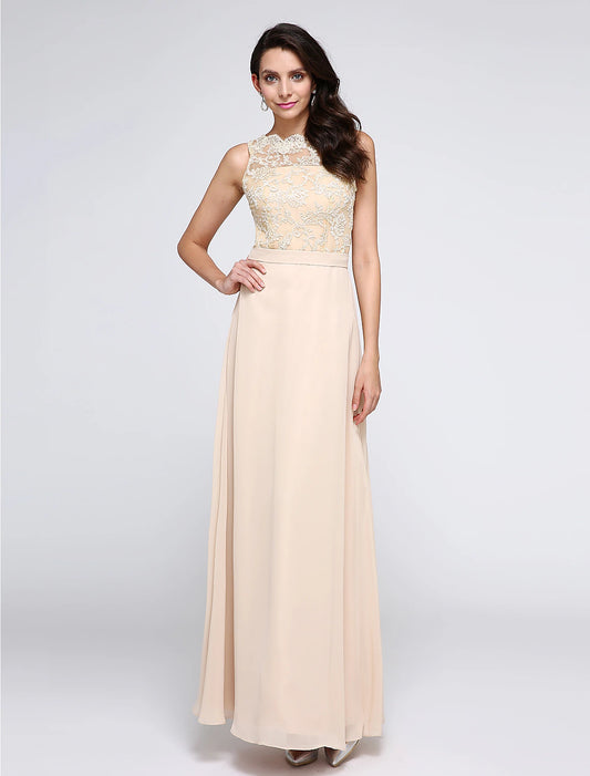 Wholesa Sheath / Column Beautiful Back Dress Holiday Cocktail Party Ankle Length Sleeveless Jewel Neck Chiffon with Lace