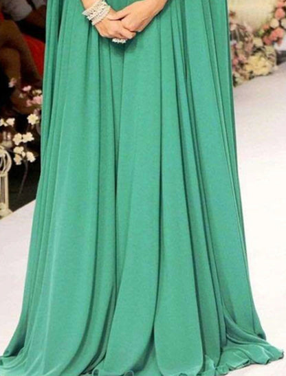 Wholesa A-Line Evening Gown Elegant Dress Formal Wedding Guest Red Green Dress Floor Length Sleeveless High Neck Fall Wedding Guest Chiffon with Appliques Pure Color