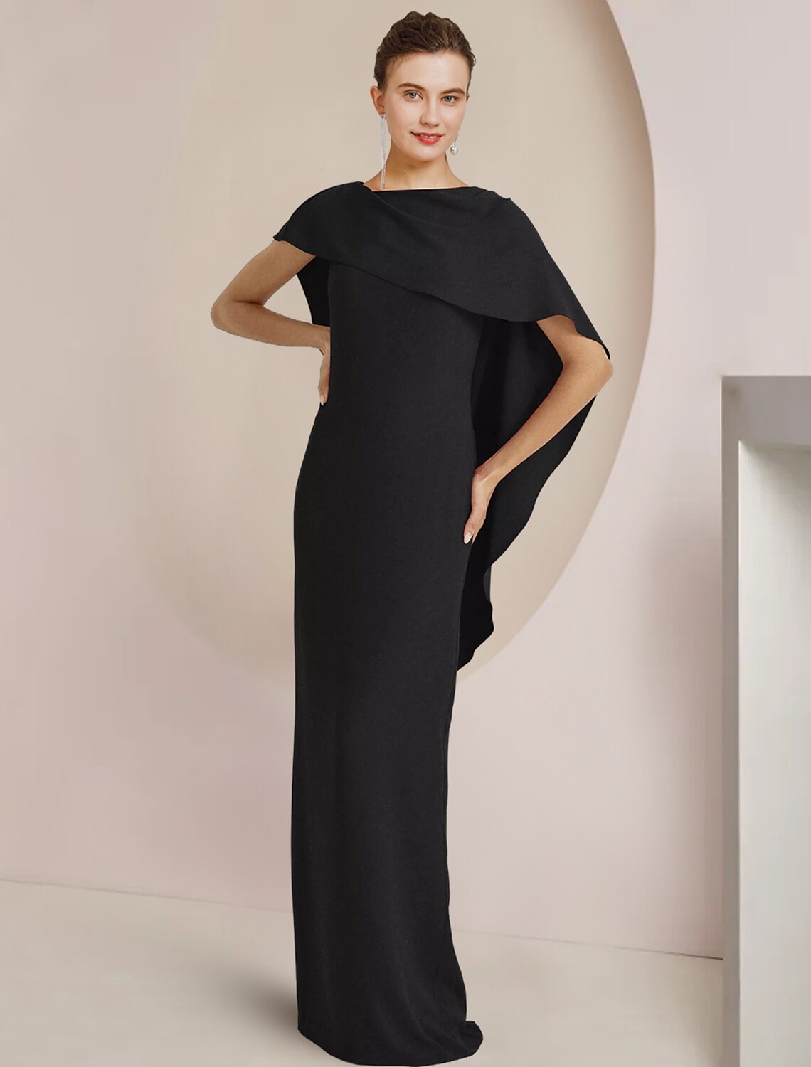 Wholesa Sheath / Column Mother of the Bride Dress Formal Wedding Guest Elegant Scoop Neck Floor Length Stretch Fabric Sleeveless with Split Front