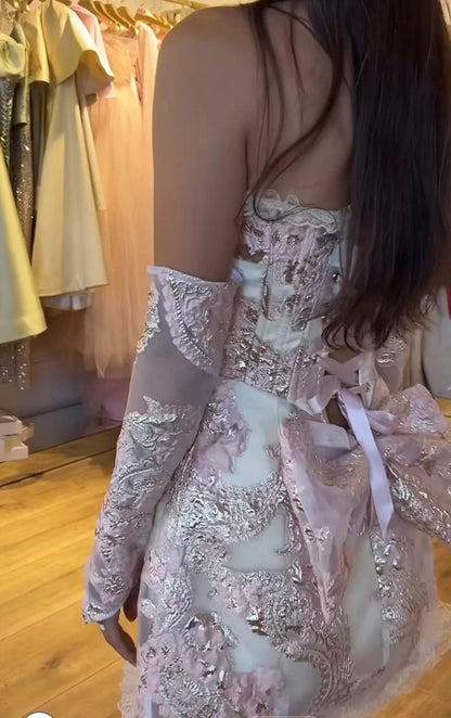Aimishang Vintage Strapless A Line Sleeveless Short Formal Homecoming Dress Pretty Birthday Party Dress No With Gloves