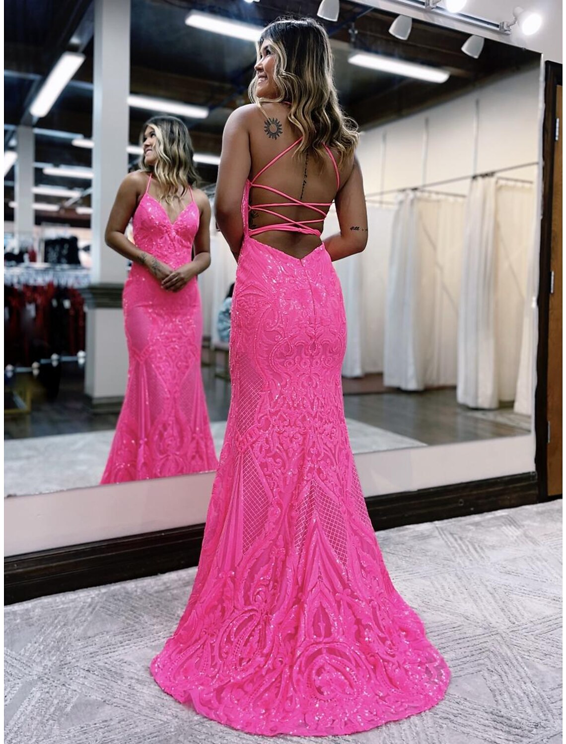 Wholesa Mermaid / Trumpet Prom Dresses Sparkle & Shine Dress Formal Wedding Party Sweep / Brush Train Sleeveless V Neck Sequined Backless with Glitter Sequin