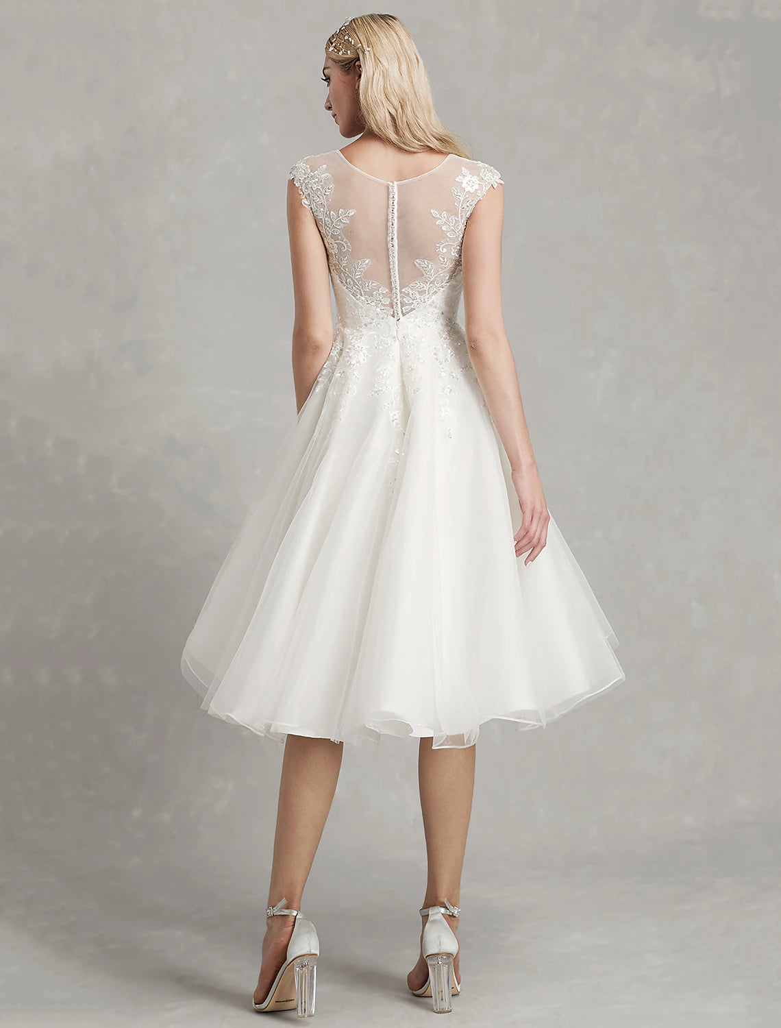 Wholesale Reception Little White Dresses Wedding Dresses A-Line Illusion Neck Cap Sleeve Knee Length Lace Bridal Gowns With Appliques 2023 Summer Wedding Party