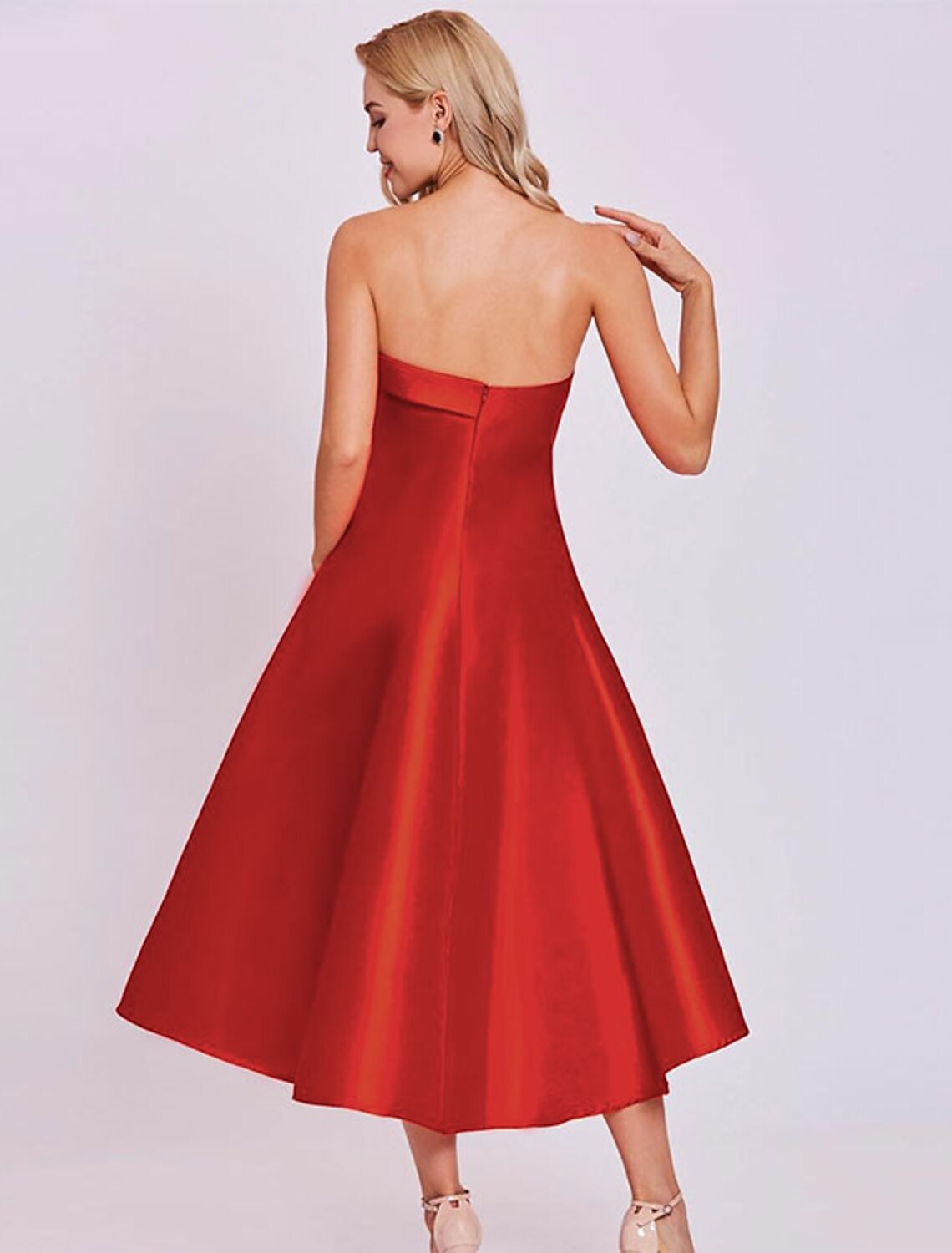 wholesale  A-Line Cocktail Dresses Minimalist Dress Homecoming Tea Length Sleeveless Strapless Satin with Sleek