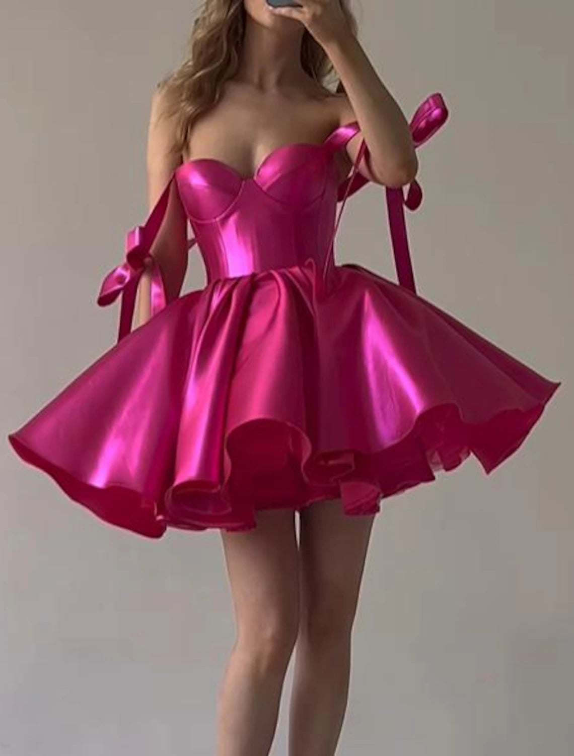 Wholesa A-Line Homecoming Dresses Corsets Dress Holiday Graduation Short / Mini Sleeveless Spaghetti Strap Pink Dress Satin with Bow(s)