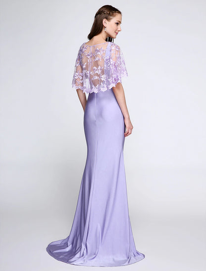 Aimishang Mermaid / Trumpet Bridesmaid Dress V Neck Sleeveless Wrap Included Sweep / Brush Train Jersey with Lace