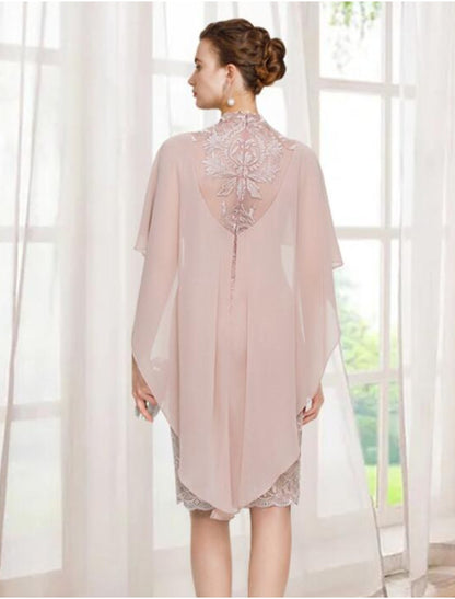 Wholesa  Sheath / Column Mother of the Bride Dress Elegant Jewel Neck Knee Length Chiffon Lace Sleeveless with Appliques