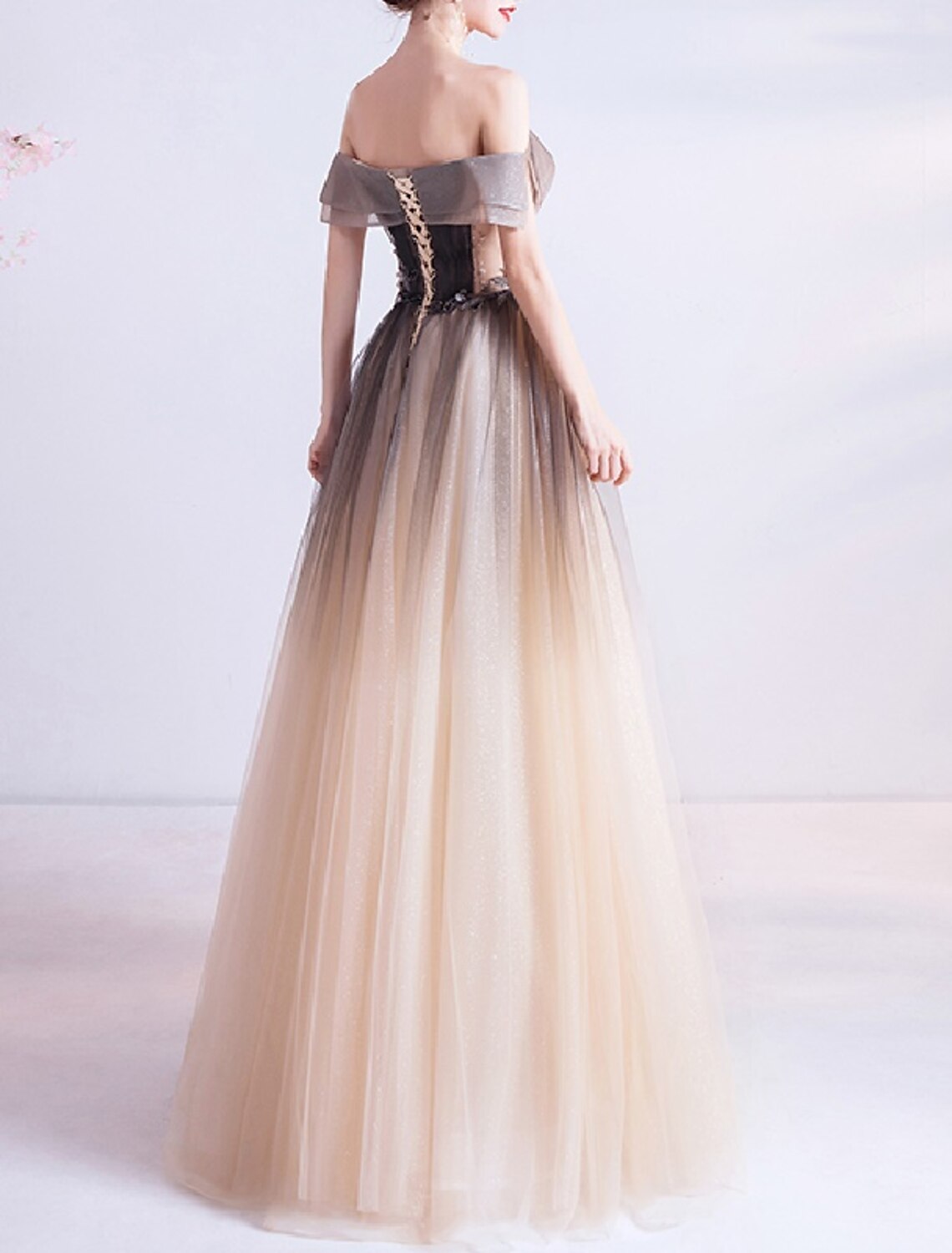 Wholesa Ball Gown Princess Cute Prom Dress Off Shoulder Sleeveless Floor Length Tulle with Crystals Appliques