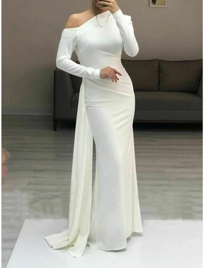 Wholesa Sheath / Column Evening Gown Elegant Dress Formal Evening Floor Length Long Sleeve One Shoulder Fall Wedding Guest Stretch Fabric with Sleek Ruched