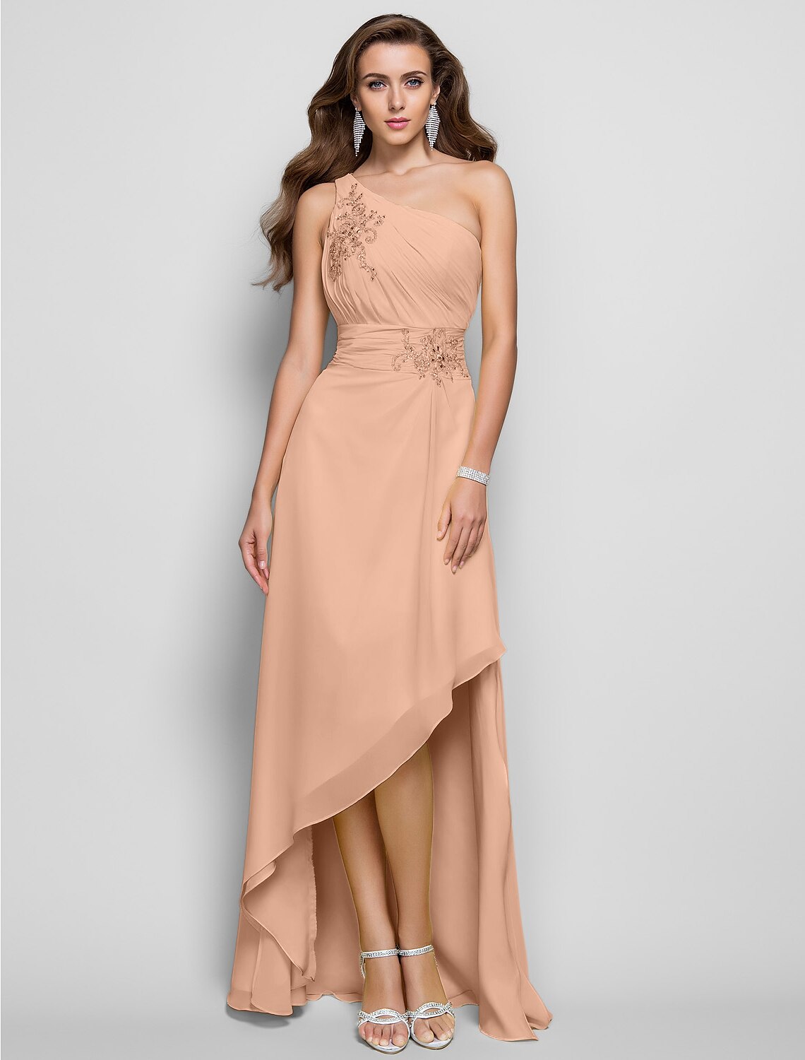 Wholesale Sheath / Column Elegant Dress Wedding Guest Asymmetrical Sleeveless One Shoulder Chiffon with Beading Slit Appliques