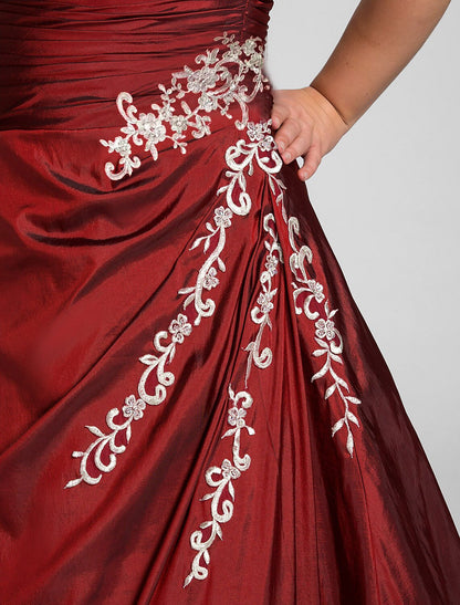 Wholesa Ball Gown Plus Size Prom Formal Evening Dress Strapless Sleeveless Floor Length Taffeta with Beading Appliques