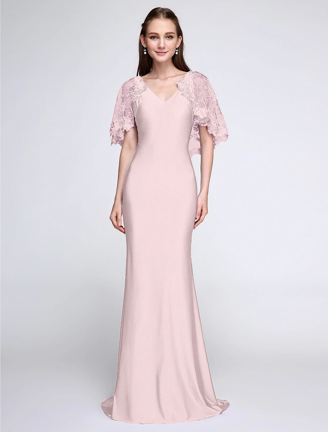 Aimishang Mermaid / Trumpet Bridesmaid Dress V Neck Sleeveless Wrap Included Sweep / Brush Train Jersey with Lace