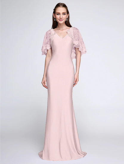 Aimishang Mermaid / Trumpet Bridesmaid Dress V Neck Sleeveless Wrap Included Sweep / Brush Train Jersey with Lace