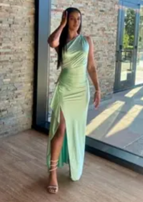 Aimishang Elegant One Shoulder Sleeveless Satin Formal Prom Dress Simple Party Graduation Dress With Slit