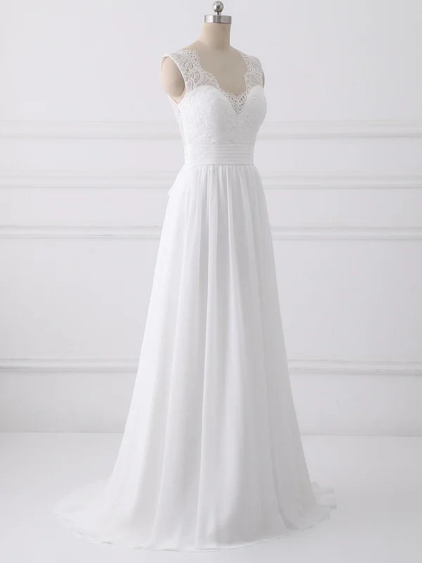 Aimishang Elegant A-line Sleeveless Sweep Train Wedding Dresses With Bow Romantic Bridal Gown