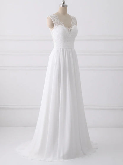 Aimishang Elegant A-line Sleeveless Sweep Train Wedding Dresses With Bow Romantic Bridal Gown