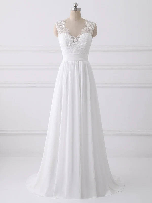 Aimishang Elegant A-line Sleeveless Sweep Train Wedding Dresses With Bow Romantic Bridal Gown