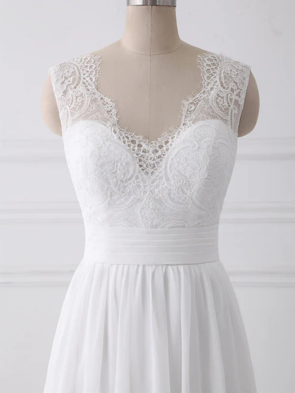Aimishang Elegant A-line Sleeveless Sweep Train Wedding Dresses With Bow Romantic Bridal Gown