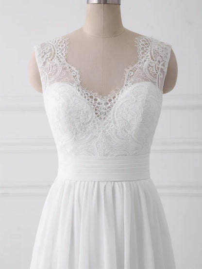 Aimishang Elegant A-line Sleeveless Sweep Train Wedding Dresses With Bow Romantic Bridal Gown
