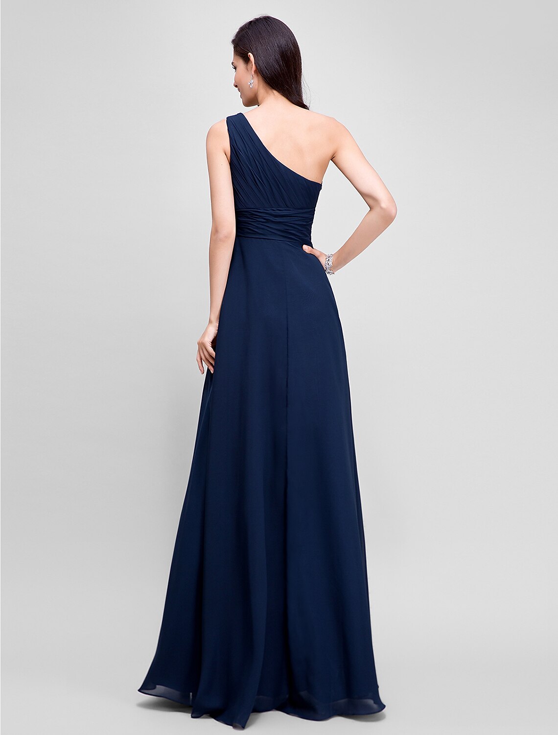 Wholesa Sheath / Column Empire Dress Wedding Guest Formal Evening Floor Length Sleeveless One Shoulder Bridesmaid Dress Chiffon with Ruched Beading