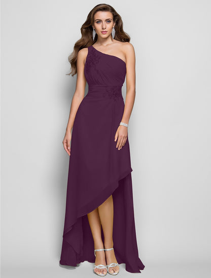 Wholesale Sheath / Column Elegant Dress Wedding Guest Asymmetrical Sleeveless One Shoulder Chiffon with Beading Slit Appliques