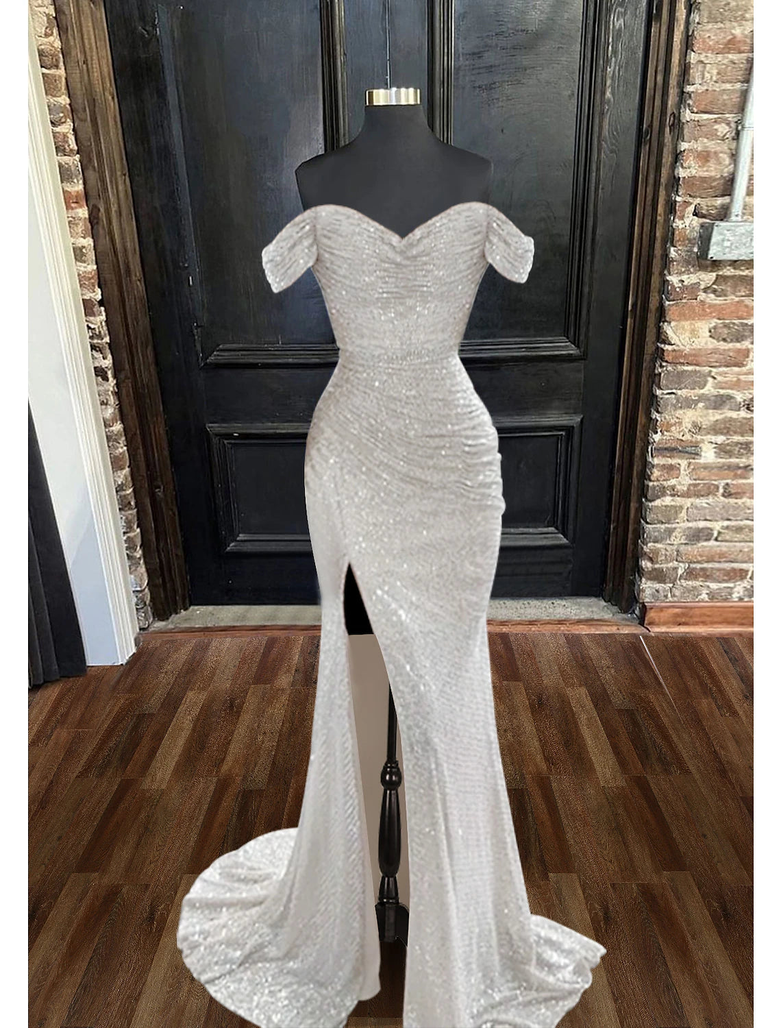 Wholesa  Mermaid / Trumpet Evening Gown Sparkle & Shine Dress Wedding Guest Prom Floor Length Sleeveless Cowl Neck Sequined with Ruched