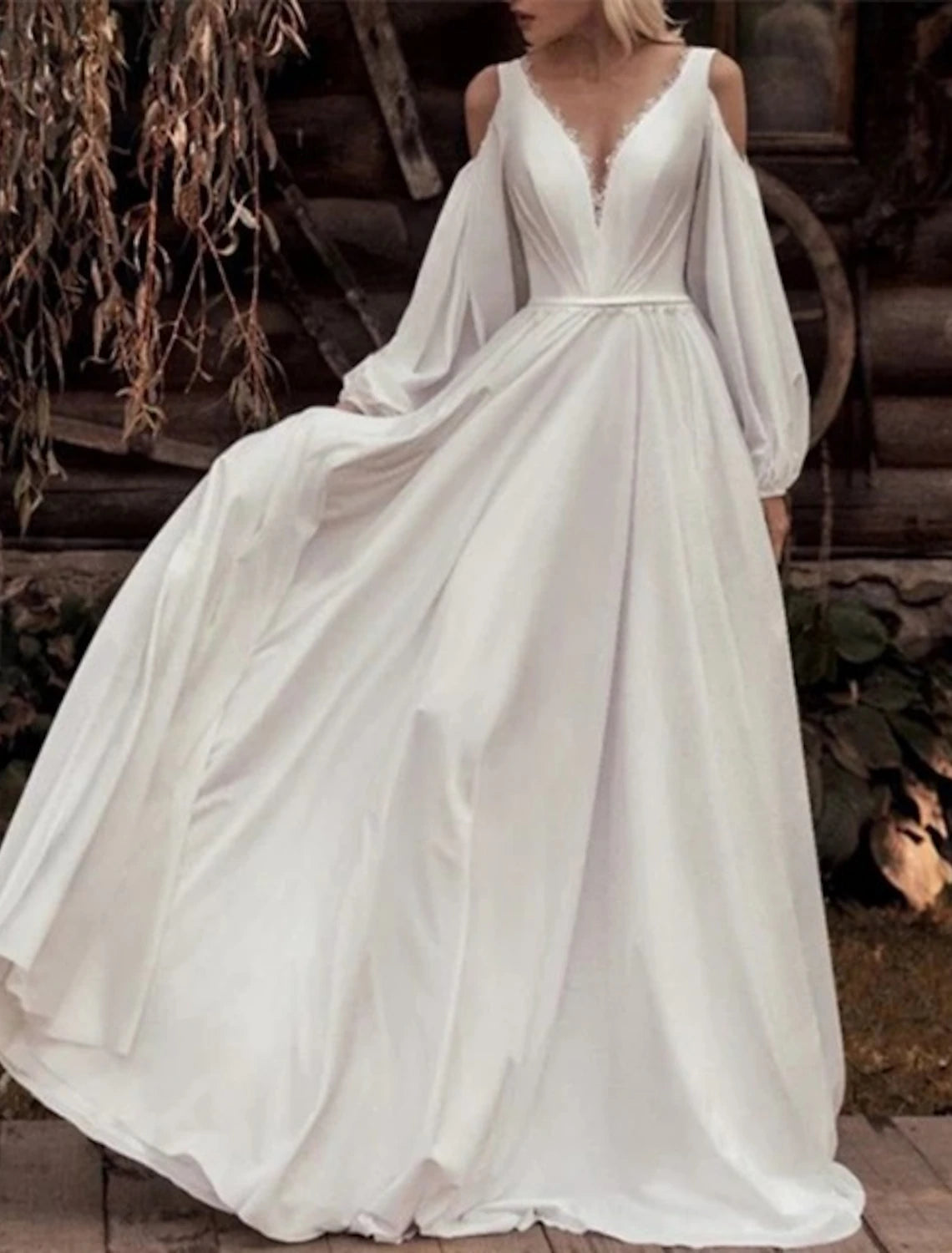 Wholesa Beach Boho Wedding Dresses A-Line Off Shoulder Long Sleeve Floor Length Chiffon Bridal Gowns With Solid Color