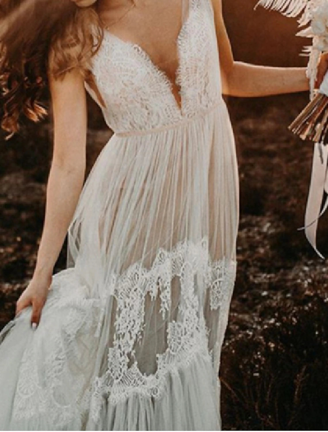 Wholesa Beach Boho Wedding Dresses A-Line V Neck Sleeveless Court Train Lace Bridal Gowns With Lace Summer Fall Wedding Party , Women's Clothing