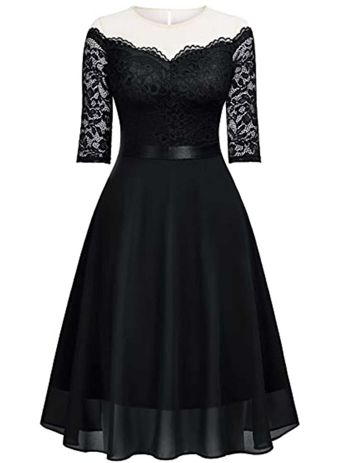 Wholesa  A-Line Cocktail Dresses Vintage Dress Party Wear Cocktail Party Knee Length Half Sleeve Jewel Neck Fall Wedding Guest Lace with Pleats