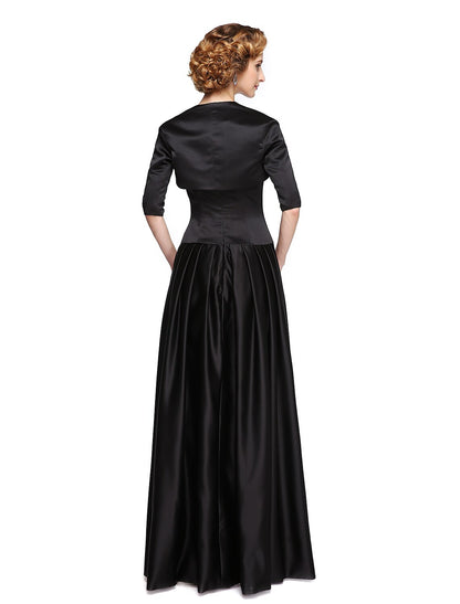 wholesale  A-Line Jewel Neck Floor Length Stretch Satin Mother of the Bride Dress with Beading / Appliques