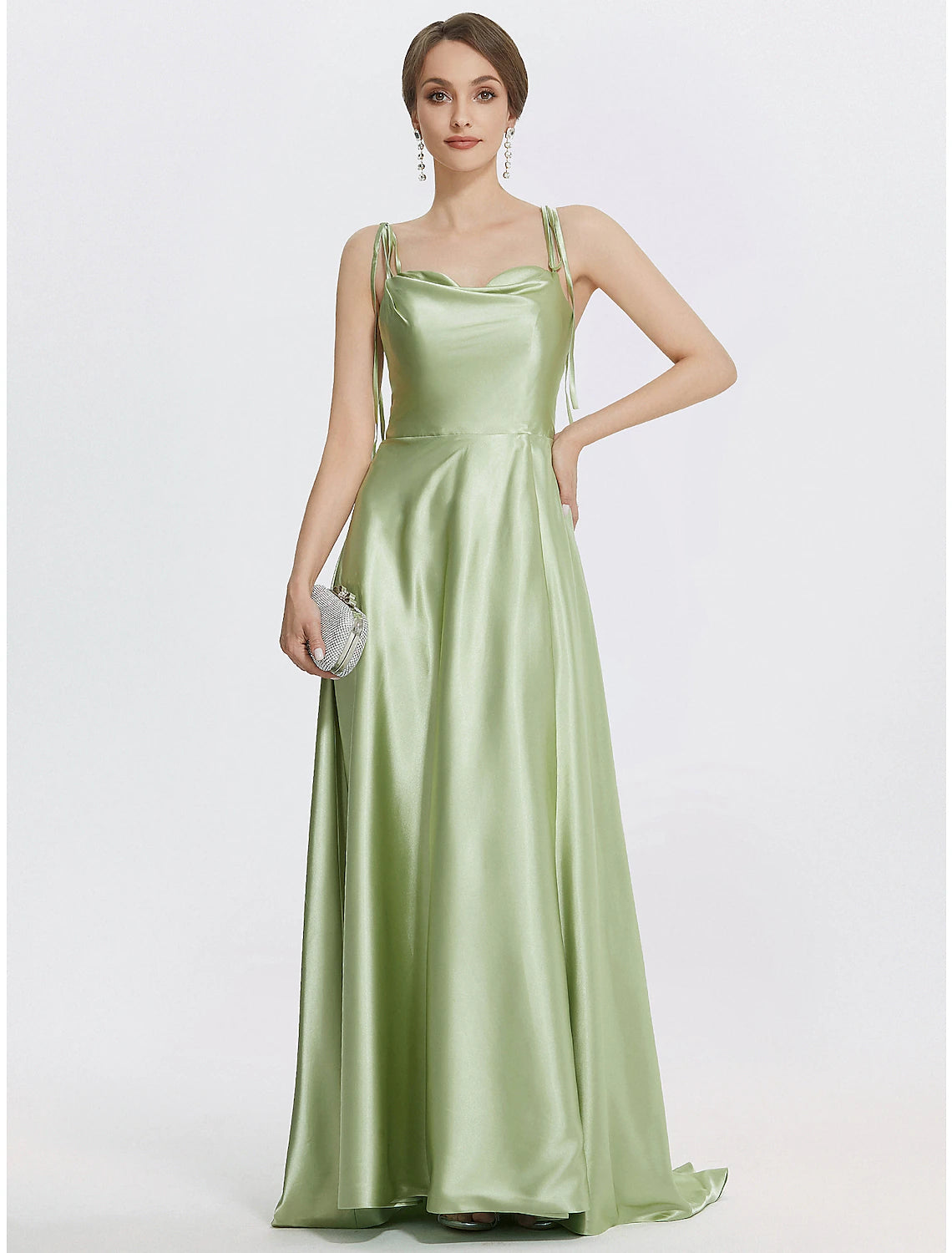 Wholesa  A-Line Evening Gown Elegant Dress Formal Prom Floor Length Sleeveless Spaghetti Strap Satin with Ruched Slit Strappy