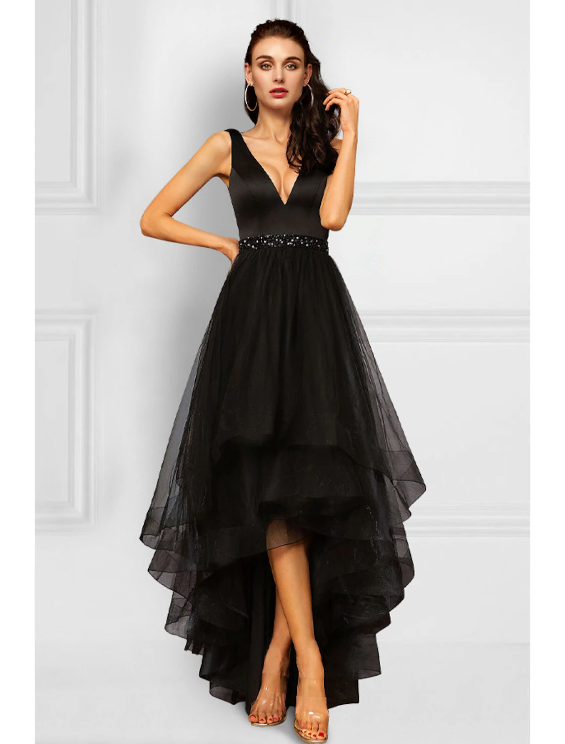 wholesale  A-Line Cocktail Dresses Elegant Dress Party Wear Asymmetrical Sleeveless V Neck Organza with Rhinestone Ruffles