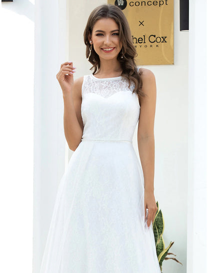 Wholesale Beach Wedding Dresses A-Line Scoop Neck Sleeveless Floor Length Lace Bridal Gowns With Lace 2023 Summer Wedding Party